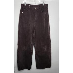 Zara Pants Womens USA 10 Brown Wide Leg High Rise Corduroy Casual Turkey